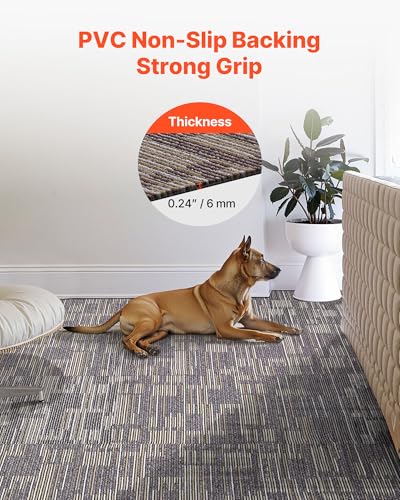 Image of VEVOR Carpet Tiles Reusable 24x24 inch, 24 PCS Modular Carpet Square Rug, Commercial Floor Soft Padded for Seamless Cover 96sq.ft, Easy DIY for Living Room Bedroom Office Indoor,Gray & Brown