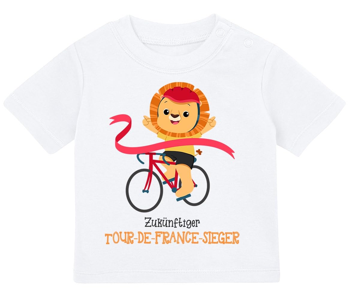 Baby Tshirt 0-36 Monate mit Druck T-Shirt mit Spruch Löwe auf Fahrrad, Zukünftiger Tour-de-France-Sieger T-Shirt für Kleinkind 0, 1, 2, 3 Jahre