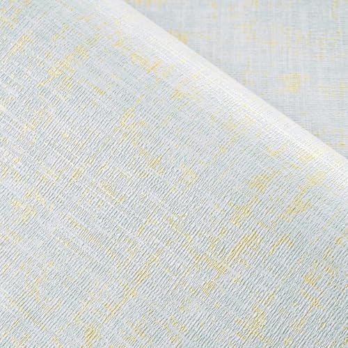 FunStick Papel Pintado Lino Autoadhesivo Azul Dorado Papel Pintado Dormitorio Baño Impermeable Revestimiento Pared Azul Claro Vinilo Adhesivo Armario Dormitorio Cocina Efecto Lino Textura 40CMX2M