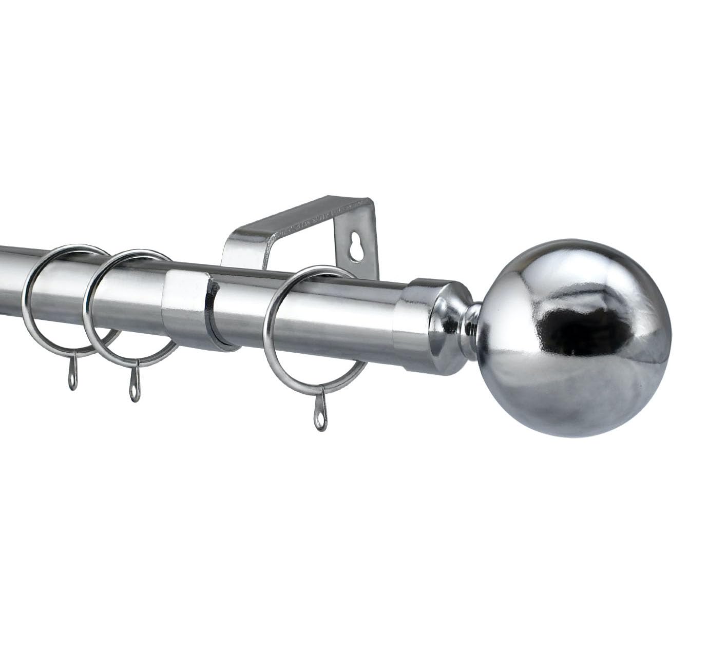 Extendable Curtain Pole Rod Rail 28mm Large Ball Finials & Heavy Duty Fittings, Chrome, Black, Brass, Copper (Polished Chrome with Rings, 3m - 4m Extendable)