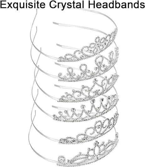 Miniatura 6 de Paquete de 6 diademas de tiara de cristal, corona de princesa plateada, diadema de diamantes de imitación para mujeres, niñas, accesorios para el