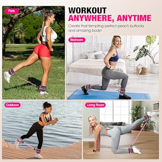 Ankle Resistance Bands with Cuffs, Ankle Bands for Working Out, Ankle Resistance Band for Leg, Booty Workout Equipment for Kickbacks Hip Fitness Training, Exercise Bands for Butt Lift Women