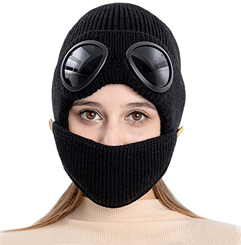 Yixda Unisex Winter Hat, Warm Beanie, Knitted Hat, Outdoor Windproof Ski Mask, black