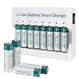 12 Pack Rechargeable 1.5V Lithium AA Batteries with Charger (8-Bay Independent Slot), Long Lasting D