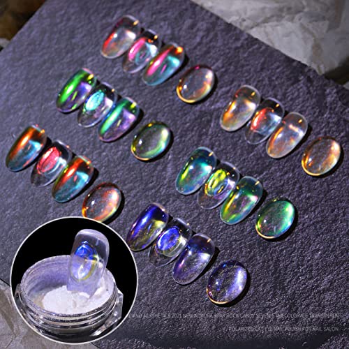 6 Boxes Ice Transparent Aurora Nail Powder Neon Rainbow Holographic Chameleon Powder Multi Chrome Iridescent Pigment Pearlescent Nail Art Glitters (Pattern 1) #TOP18