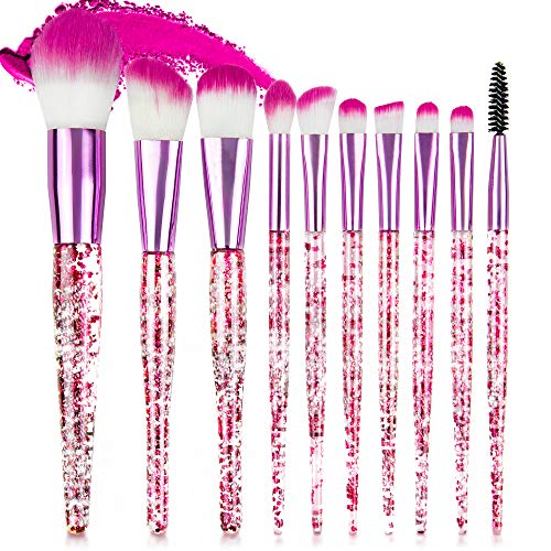 Arena Vitality 10 pcs glitter sparkling makeup brushes-Pink Makeup Brushes- Makeup brushes- Lip Cosmetic Brush- Stylish Glitter Handle-Princess makeup brushes- Colorful Makeup brushes-Girls makeup brush set- Eyeshadow brush set- Glitter makeup brush