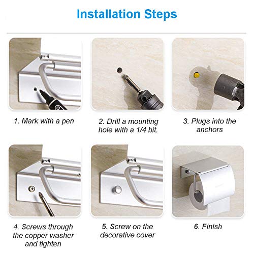 Toilet Paper Holder Wall Mounted with Phone Shelf Tray for Bathroom Restroom Hotel,Aluminum TP Holder Wall Mount with Cover Lid Metal Modern Rust Free Universal Tissue fit Mega Roll, Matte Silver by AYADA - Image 6