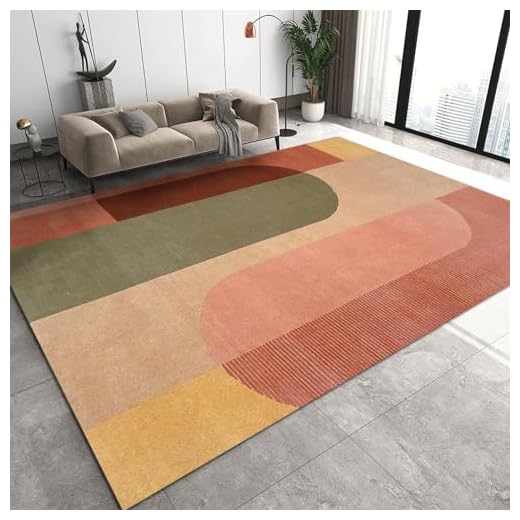 PAJEON Tapis de Design Imprimé Géométrique Coloré Rétro Rose Orange, 120 x 170 cm Tapis avec Dos en Caoutchouc Antidérapant, Paillasson Intérieur - pour Décor de Sol de Chambre à Coucher de Salon