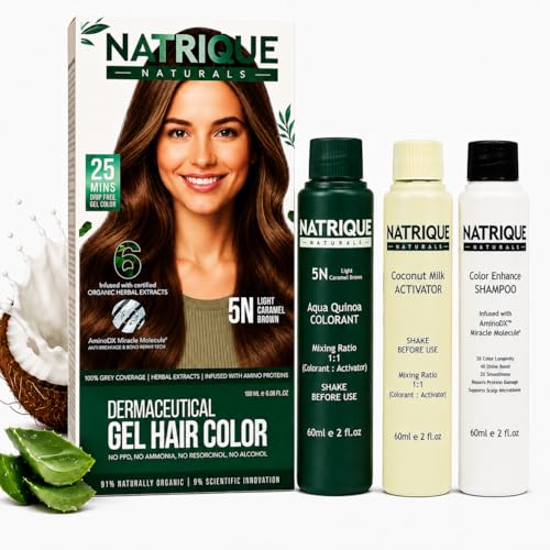 Image of Naturals Gel Hair Color Light Caramel Brown 5N | Amino Peptide Bond-Repair Technology | Ammonia, PPD & Paraben Free | 6 Herbal Extracts | 100% Grey Coverage | pH Balanced | 180gm