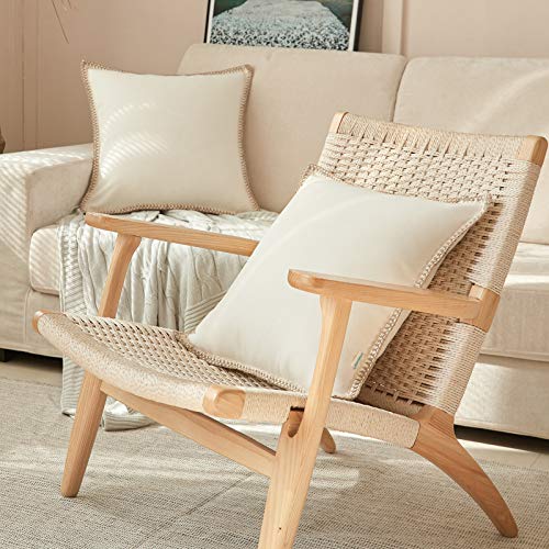 Fy Fiber House Pack Of 2 Farmhouse Decorative Throw Pillow Covers, Faux Burlap Linen Trimmed Tailored Edges Cushion Cover Pillowcases For Couch, Sofa, Decor, Bedroom, White 20 X 20 Inches #TOP4