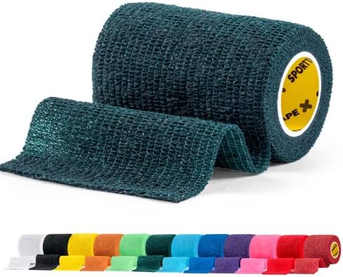 SPORTTAPE Self-Adhesive Football Sock Tape | 7.5cm x 4.5m - Black | Cohesive Bandage - Pet Bandage, Vet Wrap for Dogs, Horses | Compression Bandage, Shin Pad Tape, Football Ankle Tape - Single Roll