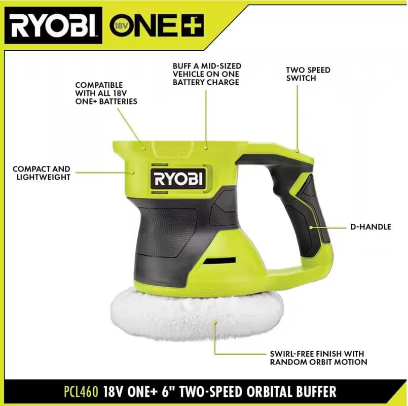 PCL460B Fits for RYOBI 18V Cordless 6 in. Two Speed Random Orbit Buffer (Tool Only)