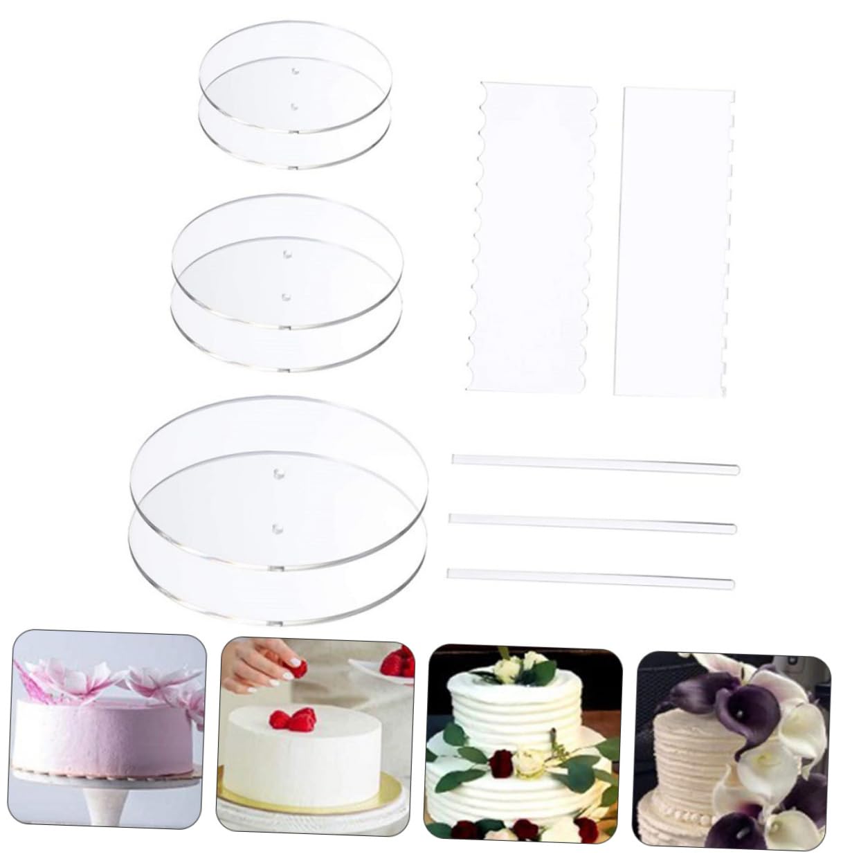 Mikinona 1 Juego De 11 Piezas Juego de moldes para Pasteles Decorar tarteras para Tartas Disco de Pasteles raspador para Hacer Pasteles Cortador de Pasteles Profesional Acrílico