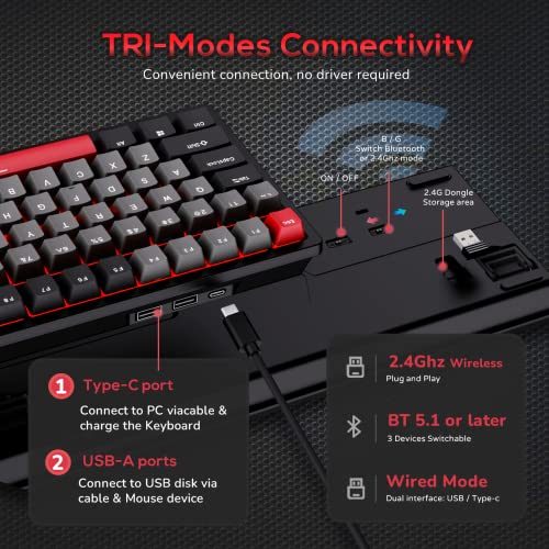 Rk Royal Kludge Rk98 Wireless Mechanical Keyboard,100 Keys Triple Mode 2.4G/Bt5.1/Usb-C, Hot Swappable Gaming Keyboard With Numpad Rgb Backlit 3750Mah Battery Nkro, Linear Speed Silver Switch, Black #TOP3