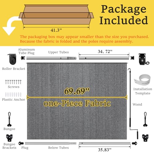 Image of 6' W x 6' H Outdoor Roller Shades for Patio, Grey | 90% UV Block, Patio Shades Roll Up Outdoor, 2 Poles & 1 Fabric, Sun Shade Outdoor Blinds for Porch, Gazebo, Porch, Pergola
