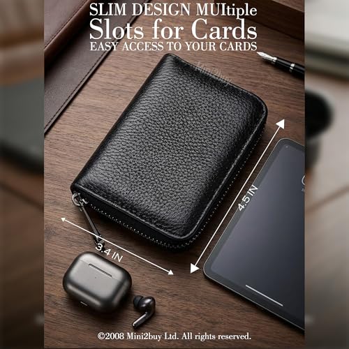 Image of MINI2BUY Leather Wallet Unisex for Large Capacity slot upto 25-30 Cards with RFID Blocking For Credit-Debit-Atm-Business Visiting (2.2 x 11 x 7.4 cm) Personal & Corporate Gift (Zipper Clouser) (Black)