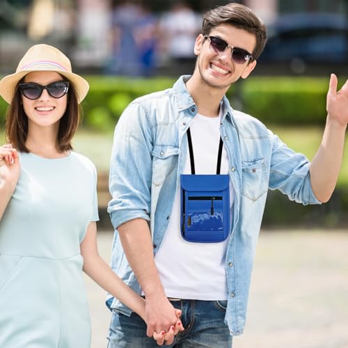 Image of Travel Neck Wallet & RFID Blocking Sleeves for Men and Women, Neck Money Pouch Anti Theft Travel Document Organizer with Adjustable Strap - Blue