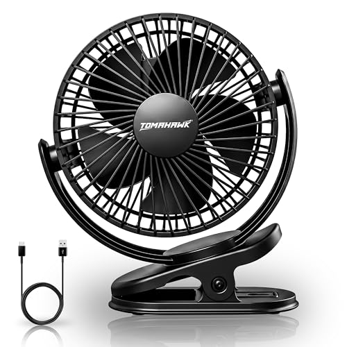 Image of Tomahawk DCF-3465 Rechargeable Cordless Clip-On Fan | 5000mAh USB Battery Fan | 720 Adjustable Rotation | 3 Speed Silent Brushless Motor | Desk & Clamp Fan for Home, Office & Travel (Black)