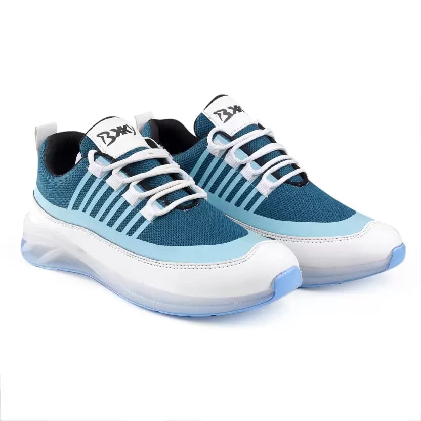 PeeliteMen's New Sports Running Lace-Up Shoes on Transparent Sole | Sea Green,Blue & Grey