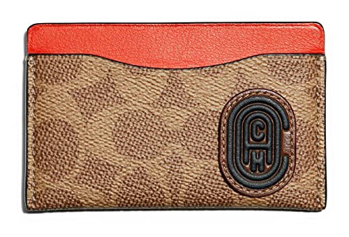 Coach Small Card Case With Signature Canvas Blocking And Coach Patch Tan Multi #TOP24