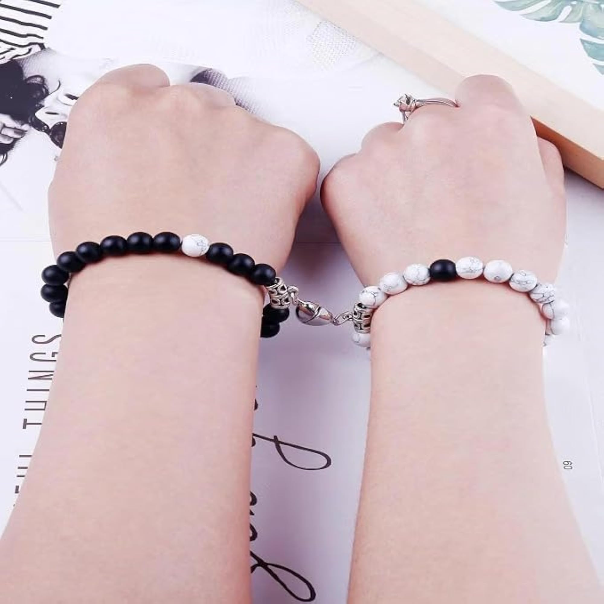 Couple Magnetic Heart Beaded Bracelet Set, Gift for Him & Her