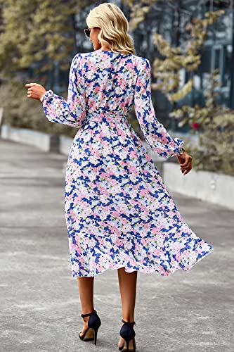 Image of PRETTYGARDEN Women's Floral Boho Dress Fall Long Sleeve Wrap V Neck Ruffle Flowy Maxi Spring Wedding Guest Vacation Dresses