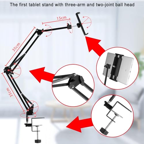 Image of Long Neck Adjustable Flexible Articulating Arm, Desk & Table Clamp Stand, 360 Adjustable Universal Phone & Tablet Mount, Folding Multi-Angle Arm for Bed, Office, Study & Streaming