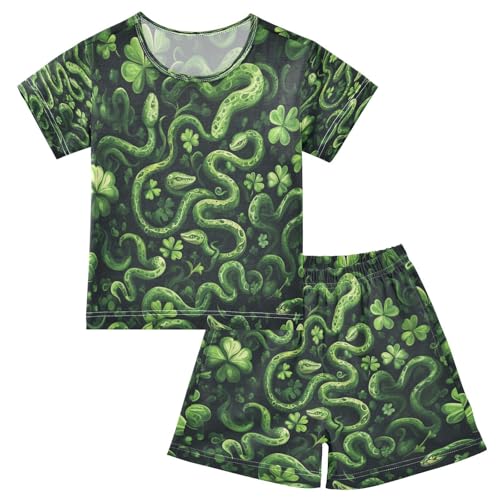 Pajama Sets Short Sleeve Green Shamrocks Snakes Pattern Soft Cotton Summer Sleepwear 2 Piece PJS Size 5-14T