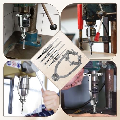 Square Hole Drill Bit & Adapter Set,Wood Mortiser Drill Bit Attachment,Mortising Chisel Set Drill Press Hollow Chisel Mortise Drill Tool for Mortise Machine (1/4, 5/16, 3/8, 1/2\'\')