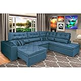 Sofa de Canto Retrátil e Reclinável com Molas Cama Inbox Platinum 3,40x2,36 Tecido Suede Azul