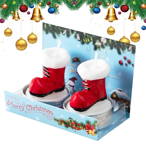 Seyrnicay Velas de té – 2 velas de Navidad perfumadas con sombrero de Papá Noel, decoración de mesa de cena a la luz de las velas para vacaciones de invierno