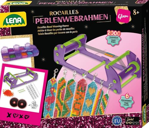 Lena 42722 Rocailles Perlenwebrahmen Kinder Bastelset ab 8 Jahren - Kreative Glasperlen Armbänder selber machen ganz leicht Perlen weben für Kinder