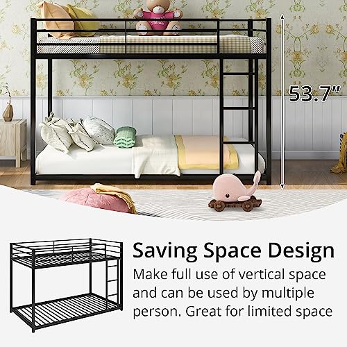 Inclake Twin Over Twin Bunk Bed, Heavy Duty Metal Bunk Bed Frame With Built-In Ladder And Safety Guard Rail thumb #4