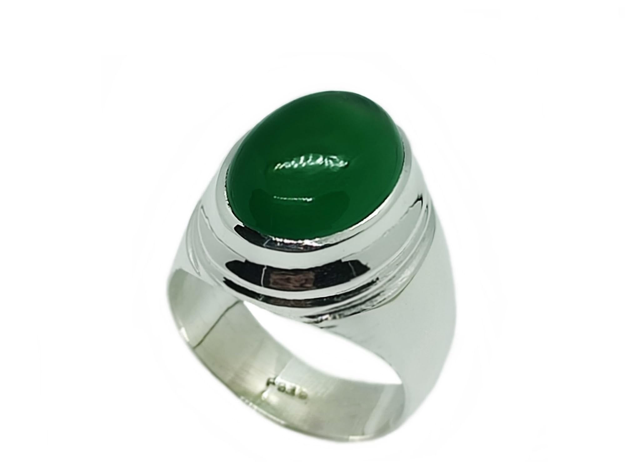 Handmade16 Carat Natural Yemeni Dark Green Aqeeq Mens Plain Heavy Ring Sterling Silver 925 Handmade Sabz Aqeeq Ring Gift for Her Agate Ring Religious Ring (13.25)