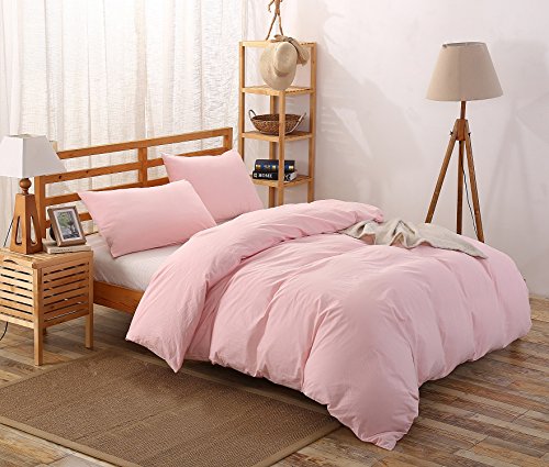 Colourful Snail Duvet Cover 3 Piece Set, 100-Percent Natural Washed Cotton Comforter Cover with Zipper Closure and Corner Ties, Queen/Full, Blush