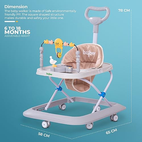 Image of Baybee Nexus Baby Walker for Kids with Parental Push Handle & 2 Height Adjustable, Multi-Function Folding Activity Walker for Baby with Musical Toy Bar | Walker Baby 6-18 Months Boys Girls (Grey)
