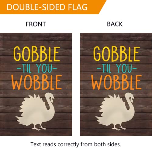 Comtraker Thanksgiving House Flag 28X40 Inch Double Sided Outside Burlap Turkey Gobble Til You Wobble Large Yard Flag Outdoor Banner Holiday Seasonal Porch Home Fall Farmhouse Thankful Decoration #TOP5