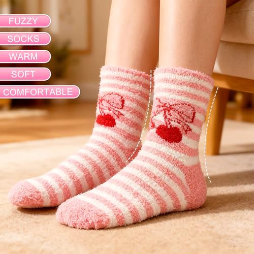 Image of Foaincore 5 Pairs Fuzzy Socks for Women Cozy Cute Winter Warm Fluffy Socks for Birthday Themed Party Gift