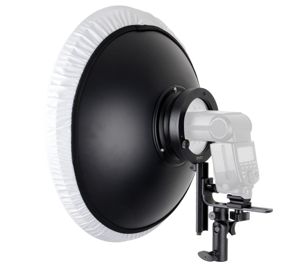 ayex Beauty Dish Chauffe-lumière en Forme de L Argenté 42 cm avec Support en nid d'abeille et diffuseur