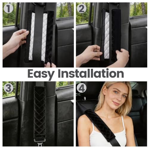 Image of Amooca Soft Auto Seat Belt Cover Seatbelt Shoulder Pad 2 PCS for a More Comfortable Driving Compatible with All Cars and Backpack Black