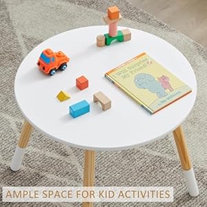 VECELO Round Table and Chair Set Playroom Furniture Wooden, Modern Minimalist Design, Compact Size, Easy Assembly, White VECELO Round Table and Chair Set Playroom Furniture Wooden Modern Minimalist Design Compact Size Easy Assembly White