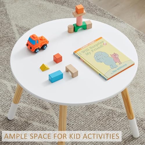 VECELO-Round-Table-and-Chair-Set-Playroom-Furniture-Wooden-Modern-Minimalist-Design-Compact-Size-Easy-Assembly-White VECELO Round Table and Chair Set Playroom Furniture Wooden Modern Minimalist Design Compact Size Easy Assembly White