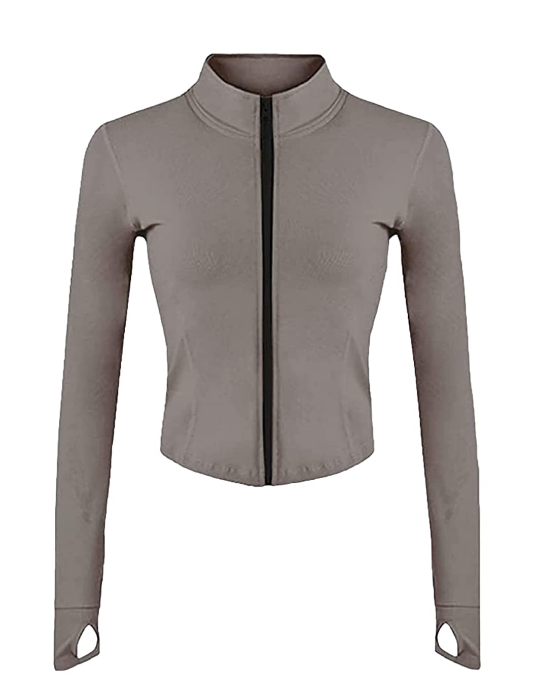 Womens Cropped Slim Athletic Yoga Workout Track Sports Zip Up Jacket with Thumb Holes-image-33