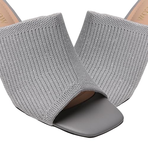 Image of Tilocow Knit Heeled Sandals for Women Square Open Toe Heeled Mules Chunky Block Low Heel Slip On Slides
