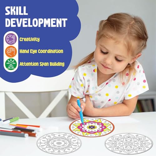Image of SparkLPlay DIY Mirror Mandala Art Kit for Kids. Coloring Set with - 6 Magnetic Cutouts,12 Color Pens & 100+ Mirror Stickers. Creative Art & Craft. Mess Free. Gifts for Kids.