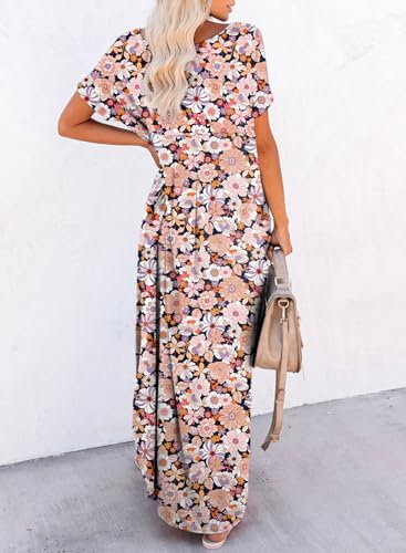 Image of Dokotoo Summer Dresses for Women 2026 Casual Maxi Dress V Neck Cap Sleeve Long Sundress with Pockets Beach Vacation
