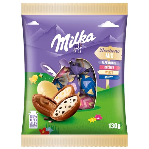Milka - Milka Bonbons Mix – Bunter Oster-Mix aus vier köstlichen Sorten in Alpenmilch-Schokolade – 130g