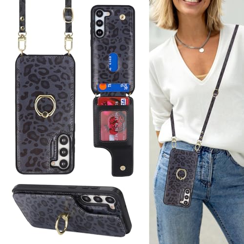 Lipvina for Samsung Galaxy S23 Plus Case with Card Holder and Strap for Women,Crossbody Lanyard,Ring Stand,Snap Clasp,Cute Phone Wallet Cases 6.6 inch(Black Leopard) by Lipvina - Used condition - US$14.10