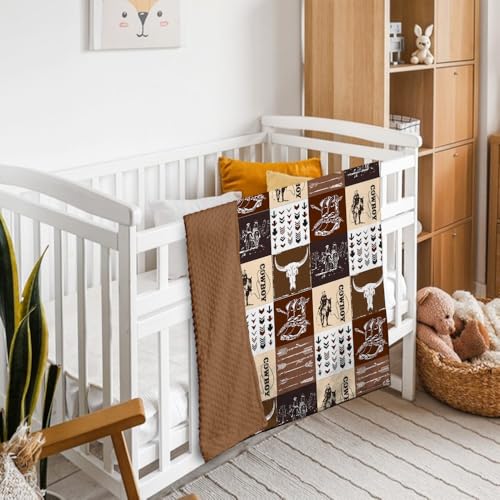 Image of Western Baby Blanket, Cowboy Minky Blankets for Boys Girls, Nursery Room Decor, Soft Warm Lightweight Nursery Bed Blanket for Newborn Toddlers Son Daughter (08)