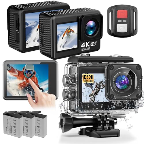 Cámaras Deportivas, Camera YDOERKKL Cámara de Acción 4K, WiFi Camara Deportiva UltraHD con 2‘’ pantalla táctil y pantalla dua, 40m Resistente al agua EIS 2.0, Gran angular de 170°...